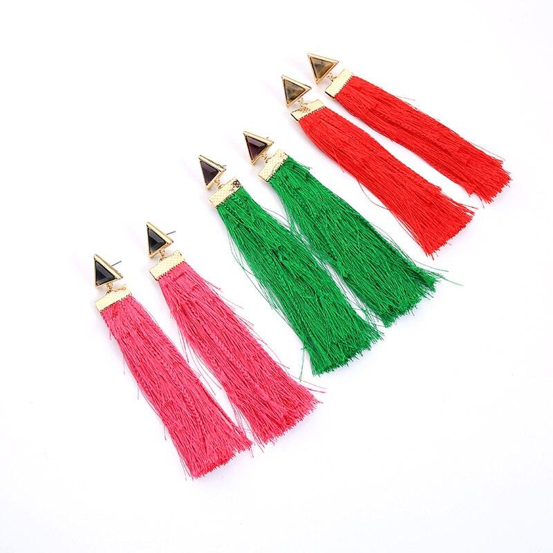 Vibrant Triangle Resin and Cotton Thread Tassel BOHO Earrings - Lucid Fantasy 