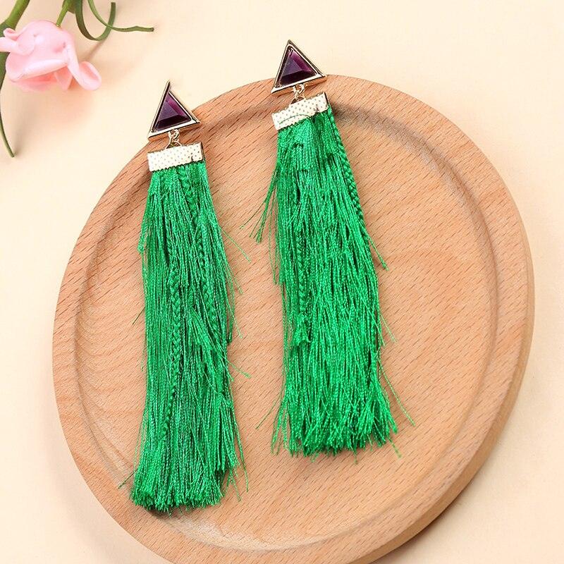 Vibrant Triangle Resin and Cotton Thread Tassel BOHO Earrings - Lucid Fantasy 