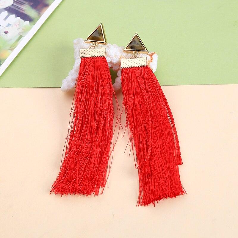 Vibrant Triangle Resin and Cotton Thread Tassel BOHO Earrings - Lucid Fantasy 