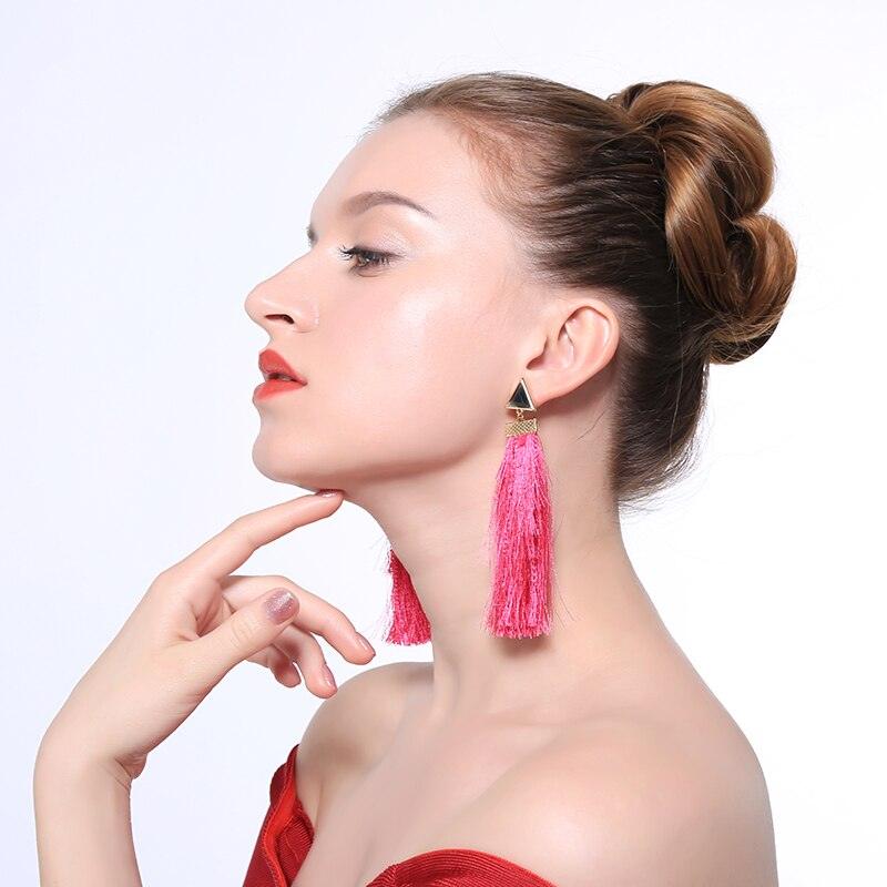 Vibrant Triangle Resin and Cotton Thread Tassel BOHO Earrings - Lucid Fantasy 