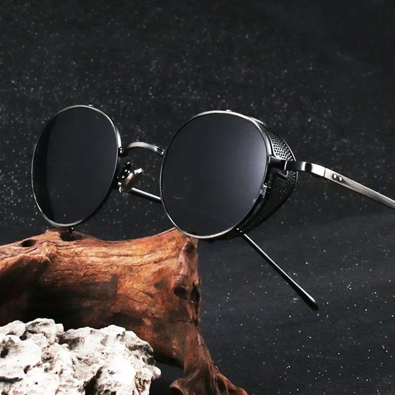 Vintage Alloy Punk Round Sunglasses with Blue Light Protection - Lucid Fantasy 