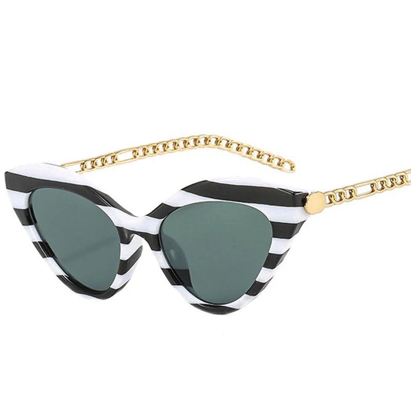 Vintage Cat Eye Sunglasses with Metal Chain Design - UV400 Fashionable Shades - Lucid Fantasy 