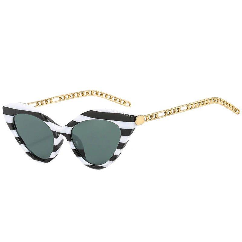 Vintage Cat Eye Sunglasses with Metal Chain Design - UV400 Fashionable Shades - Lucid Fantasy 