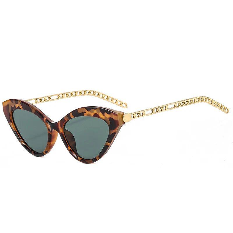 Vintage Cat Eye Sunglasses with Metal Chain Design - UV400 Fashionable Shades - Lucid Fantasy 