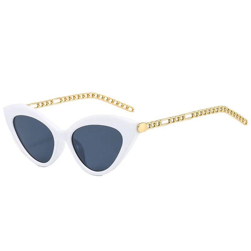 Vintage Cat Eye Sunglasses with Metal Chain Design - UV400 Fashionable Shades - Lucid Fantasy 