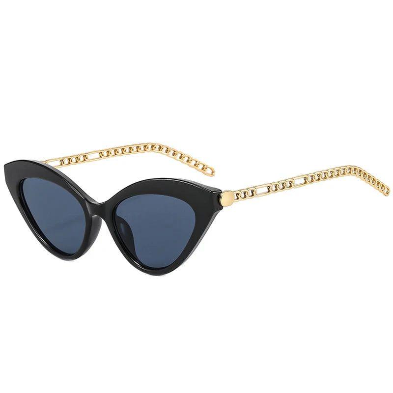 Vintage Cat Eye Sunglasses with Metal Chain Design - UV400 Fashionable Shades - Lucid Fantasy 