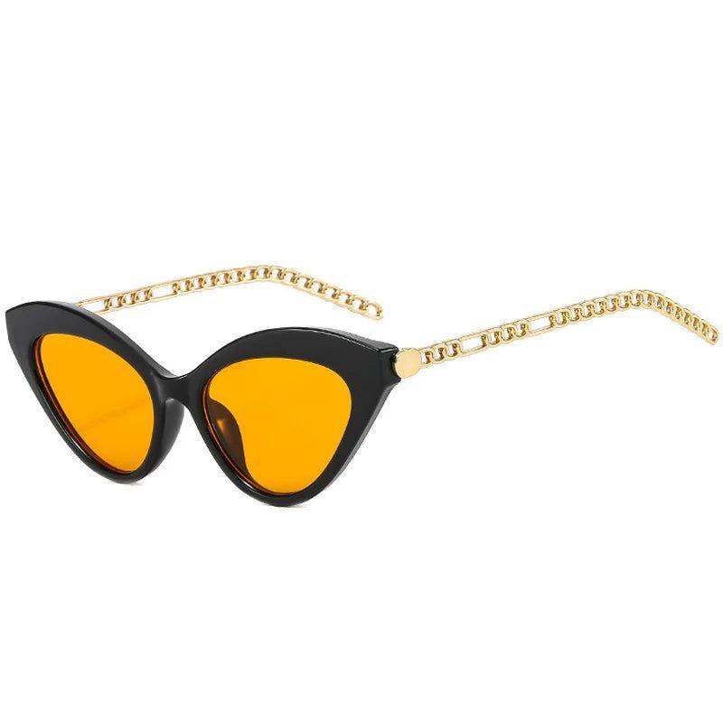 Vintage Cat Eye Sunglasses with Metal Chain Design - UV400 Fashionable Shades - Lucid Fantasy 