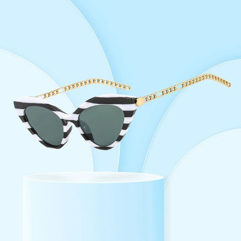 Vintage Cat Eye Sunglasses with Metal Chain Design - UV400 Fashionable Shades - Lucid Fantasy 