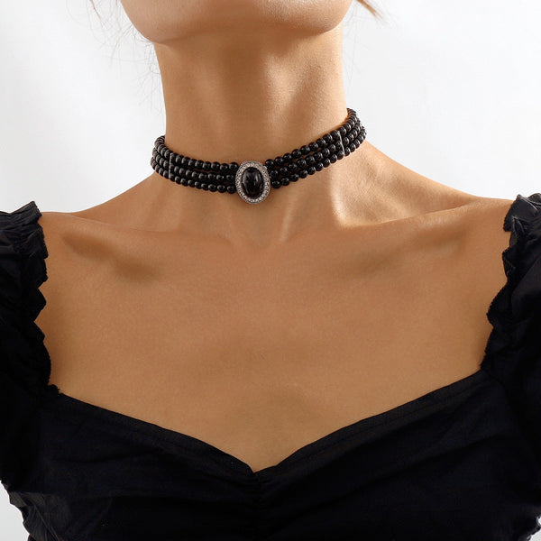 Vintage Classic Neo Gothic Beaded Pendant Choker Necklace