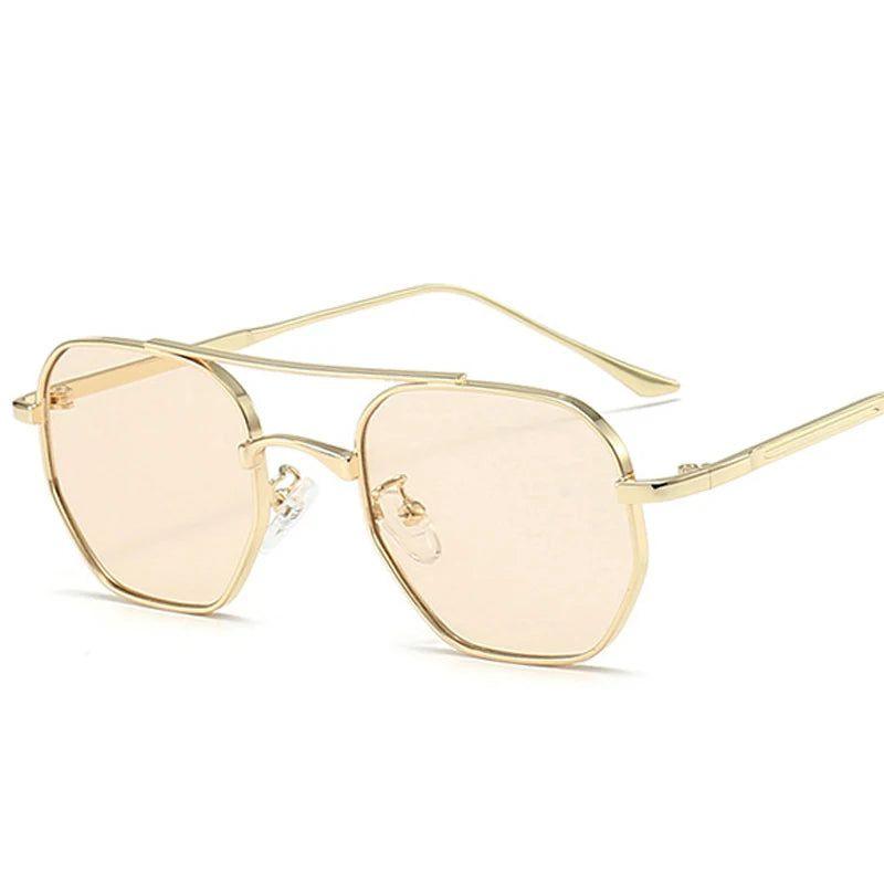 Vintage Double Bridge Geometric Metal Sunglasses with Gradient Lenses and UV400 Protection - Lucid Fantasy 