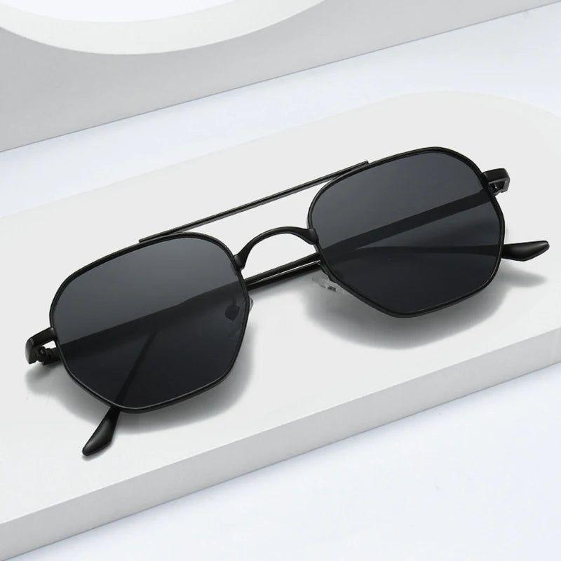 Vintage Double Bridge Geometric Metal Sunglasses with Gradient Lenses and UV400 Protection - Lucid Fantasy 