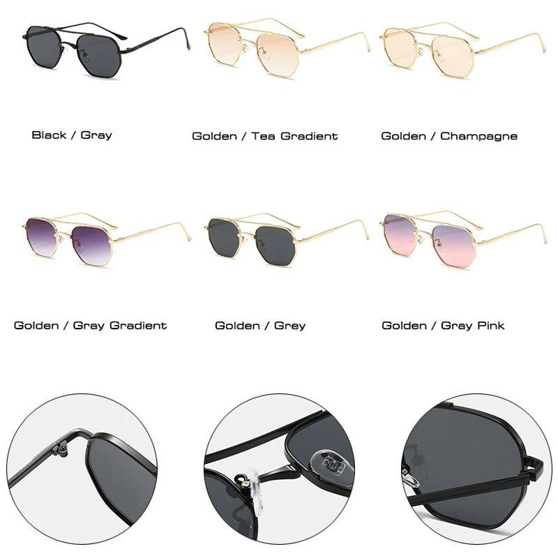 Vintage Double Bridge Geometric Metal Sunglasses with Gradient Lenses and UV400 Protection - Lucid Fantasy 