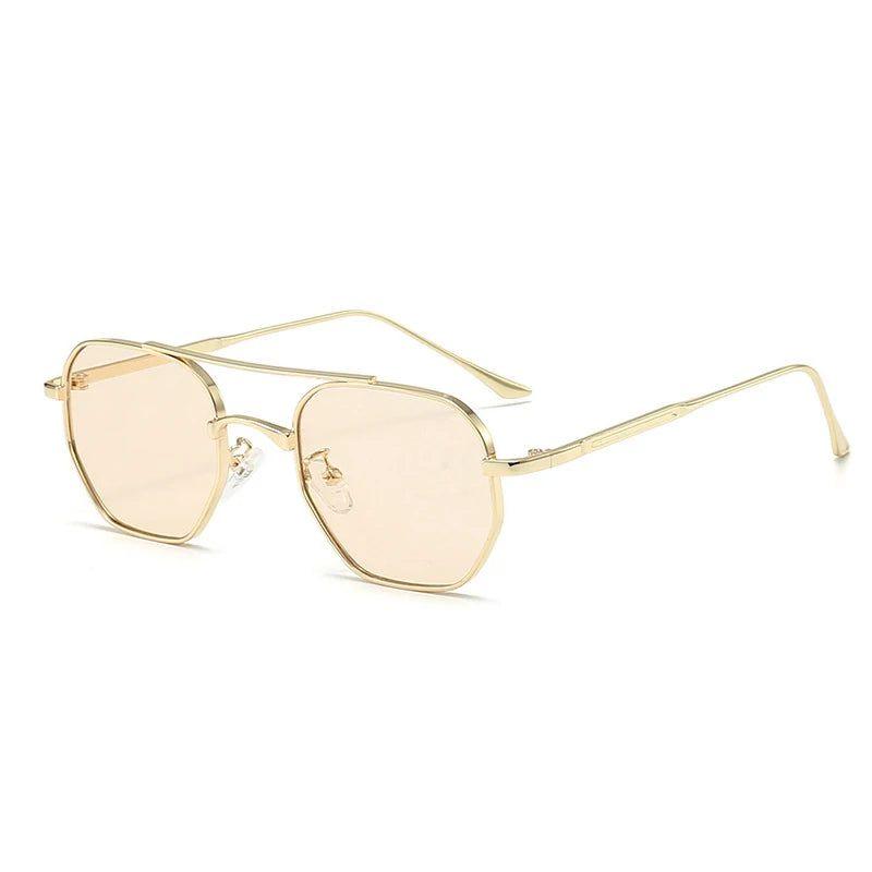 Vintage Double Bridge Geometric Metal Sunglasses with Gradient Lenses and UV400 Protection - Lucid Fantasy 