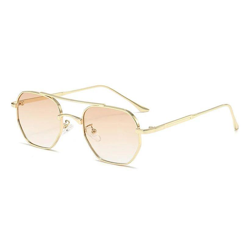 Vintage Double Bridge Geometric Metal Sunglasses with Gradient Lenses and UV400 Protection - Lucid Fantasy 