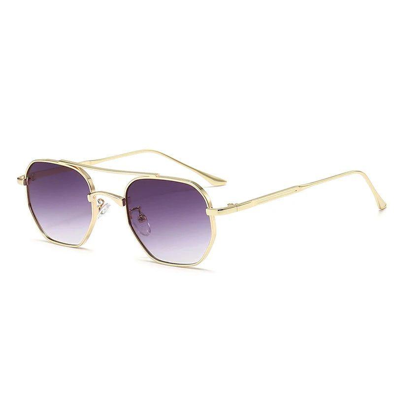 Vintage Double Bridge Geometric Metal Sunglasses with Gradient Lenses and UV400 Protection - Lucid Fantasy 