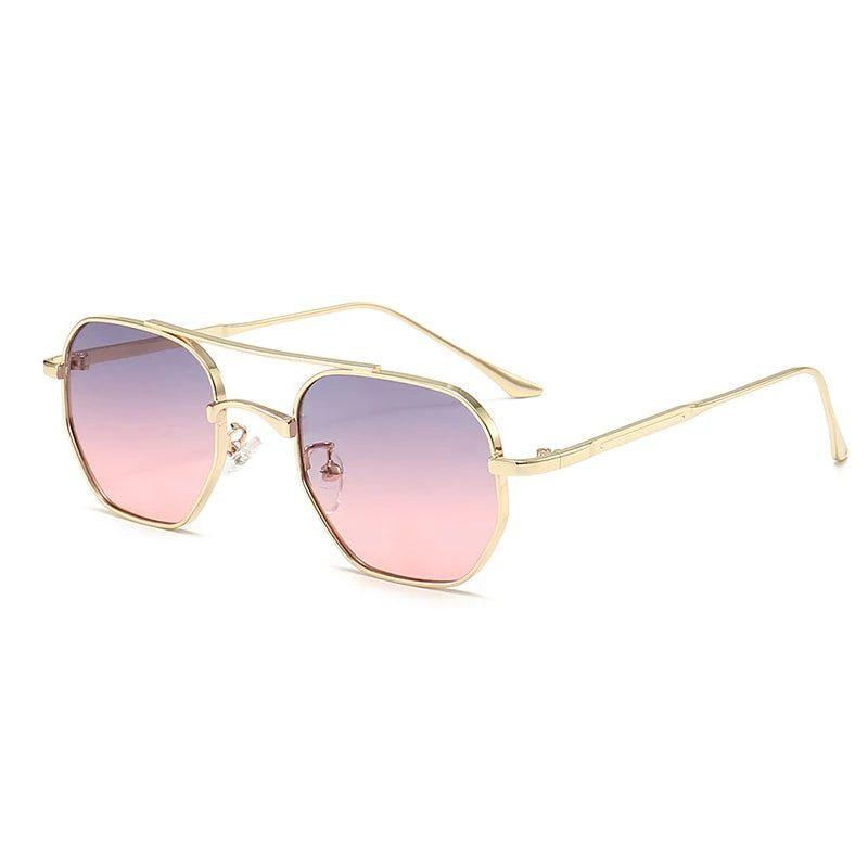 Vintage Double Bridge Geometric Metal Sunglasses with Gradient Lenses and UV400 Protection - Lucid Fantasy 