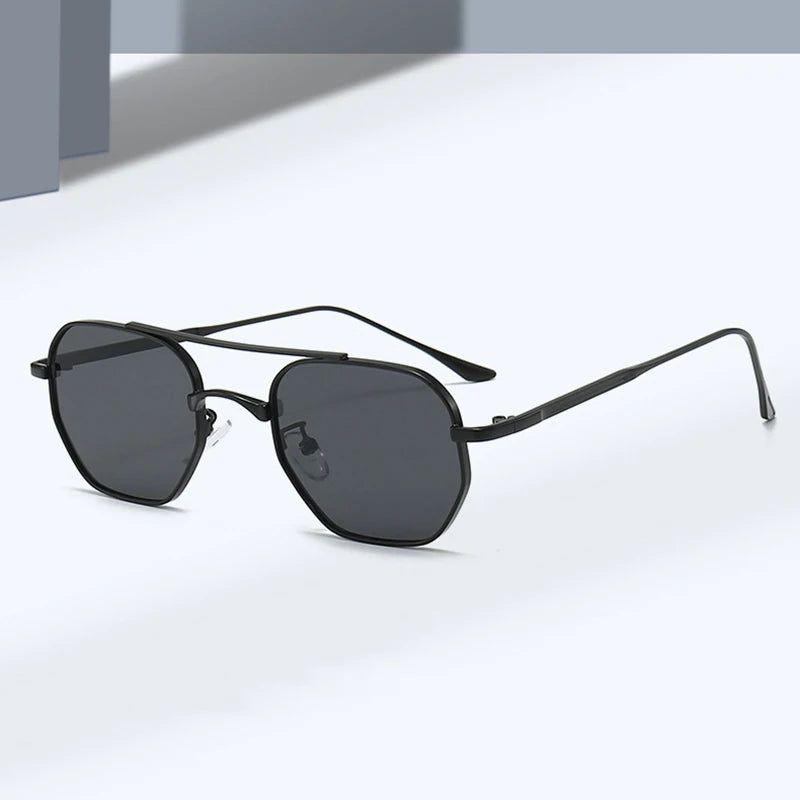 Vintage Double Bridge Geometric Metal Sunglasses with Gradient Lenses and UV400 Protection - Lucid Fantasy 