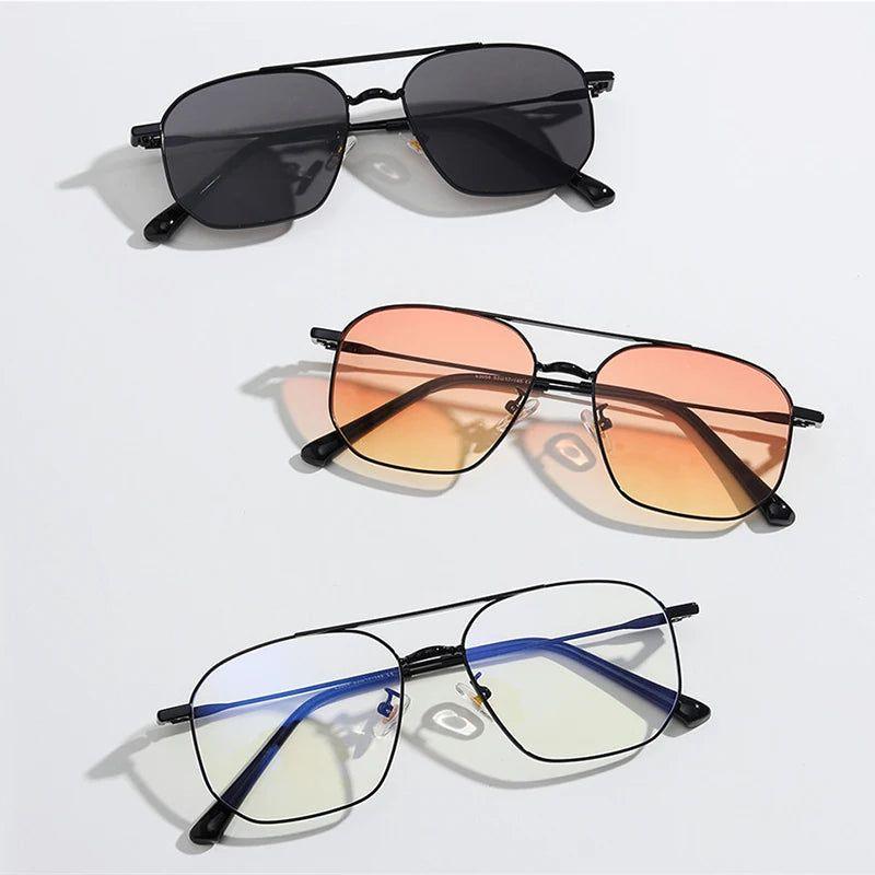 Vintage Double Bridge Metal Sunglasses with UV400 Protection - Chic Square Shades - Lucid Fantasy 