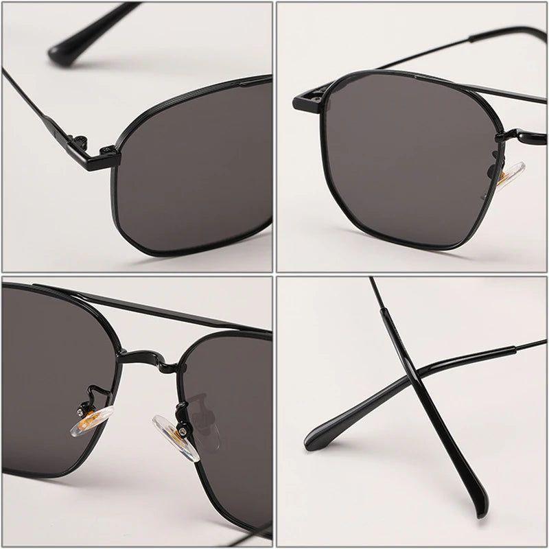 Vintage Double Bridge Metal Sunglasses with UV400 Protection - Chic Square Shades - Lucid Fantasy 