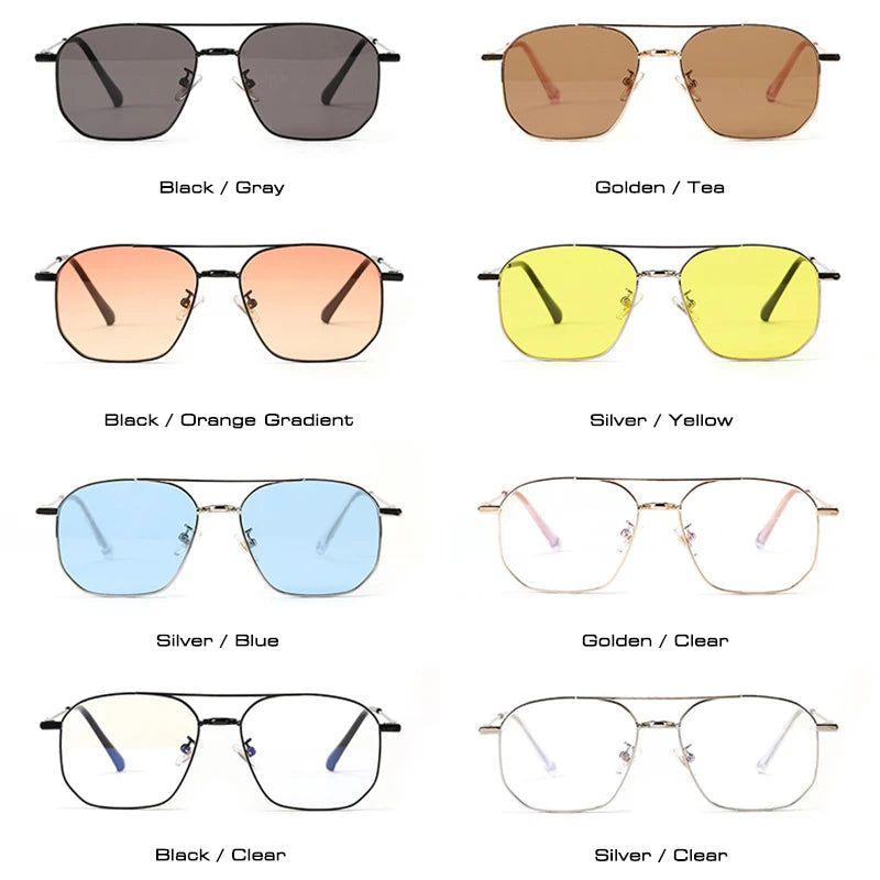 Vintage Double Bridge Metal Sunglasses with UV400 Protection - Chic Square Shades - Lucid Fantasy 