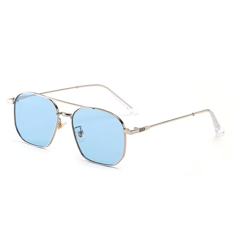 Vintage Double Bridge Metal Sunglasses with UV400 Protection - Chic Square Shades - Lucid Fantasy 