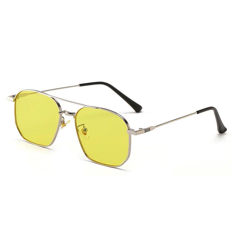 Vintage Double Bridge Metal Sunglasses with UV400 Protection - Chic Square Shades - Lucid Fantasy 