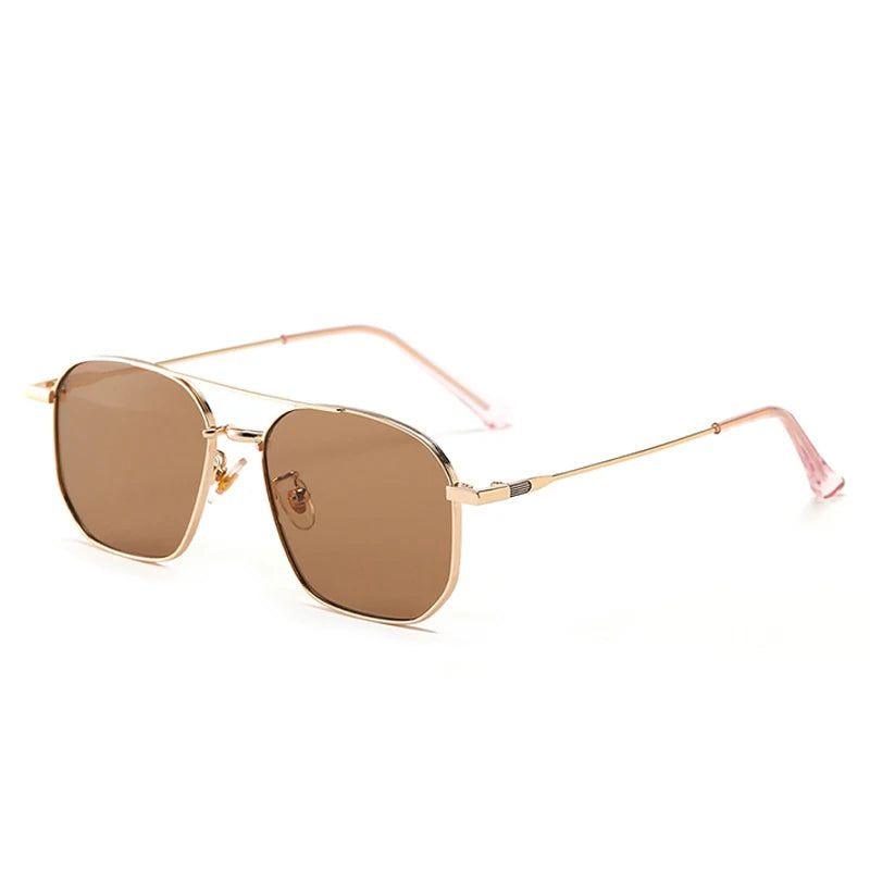 Vintage Double Bridge Metal Sunglasses with UV400 Protection - Chic Square Shades - Lucid Fantasy 