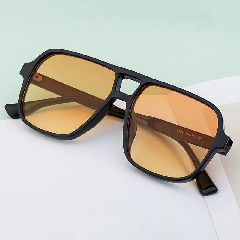 Vintage Double Bridge Square Lens UV400 Sunglasses with Rivet Accents - Lucid Fantasy 