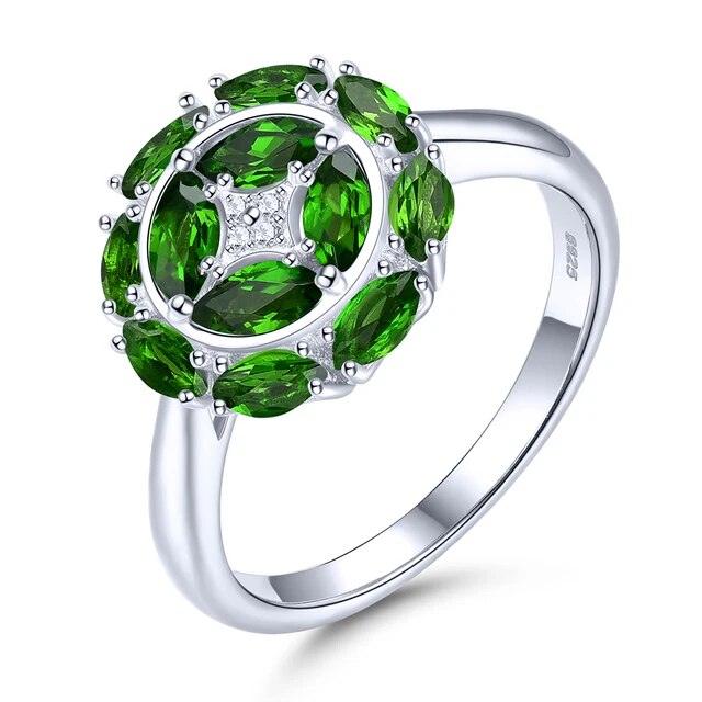 Vintage Elegance: Chrome Diopside & Tanzanite Sterling Silver Ring - 1.5 Carats - Lucid Fantasy 