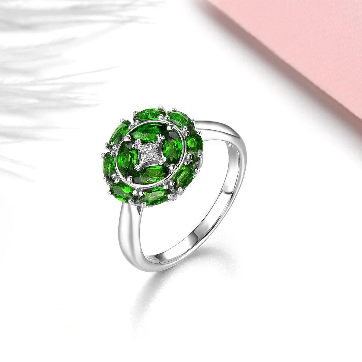 Vintage Elegance: Chrome Diopside & Tanzanite Sterling Silver Ring - 1.5 Carats - Lucid Fantasy 