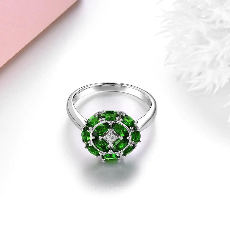 Vintage Elegance: Chrome Diopside & Tanzanite Sterling Silver Ring - 1.5 Carats - Lucid Fantasy 