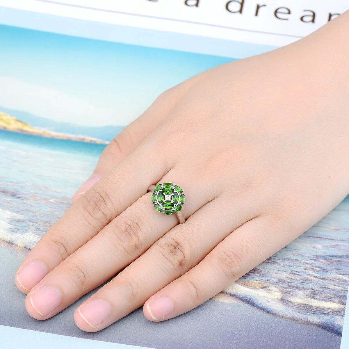 Vintage Elegance: Chrome Diopside & Tanzanite Sterling Silver Ring - 1.5 Carats - Lucid Fantasy 