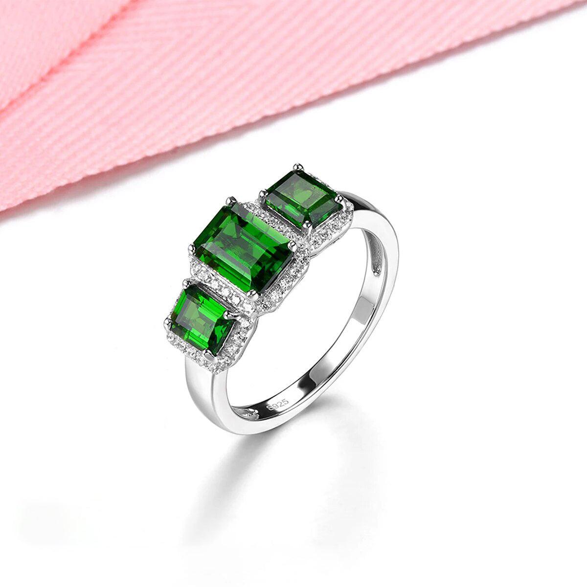 Vintage Elegance Natural Chrome Diopside Sterling Silver Ring - 1.8 Carats Authentic Gemstone Fine Jewelry - Lucid Fantasy 