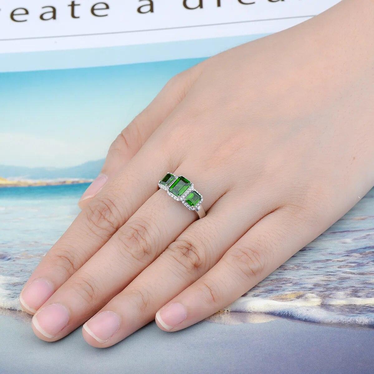 Vintage Elegance Natural Chrome Diopside Sterling Silver Ring - 1.8 Carats Authentic Gemstone Fine Jewelry - Lucid Fantasy 