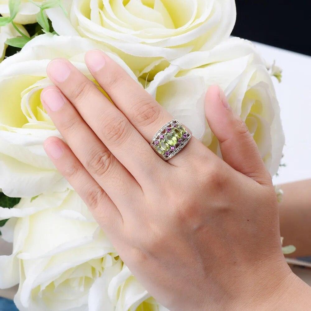 Vintage Elegance Natural Peridot and Rhodolite Garnet Ring in 925 Sterling Silver - 2.76 Carats of Fine Jewelry - Lucid Fantasy 