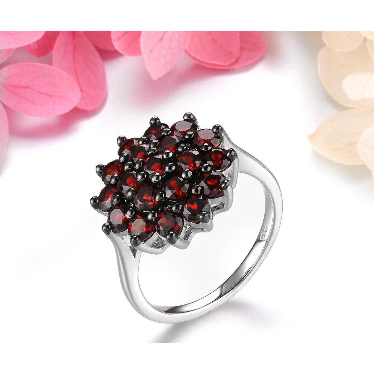 Vintage-Inspired 2.9 Carat Natural Red Garnet Sterling Silver Ring - Lucid Fantasy 