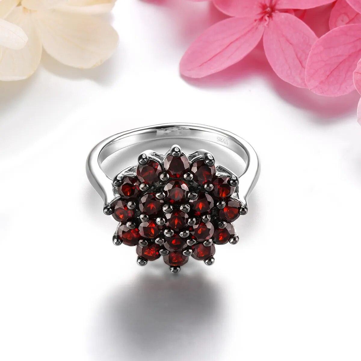 Vintage-Inspired 2.9 Carat Natural Red Garnet Sterling Silver Ring - Lucid Fantasy 