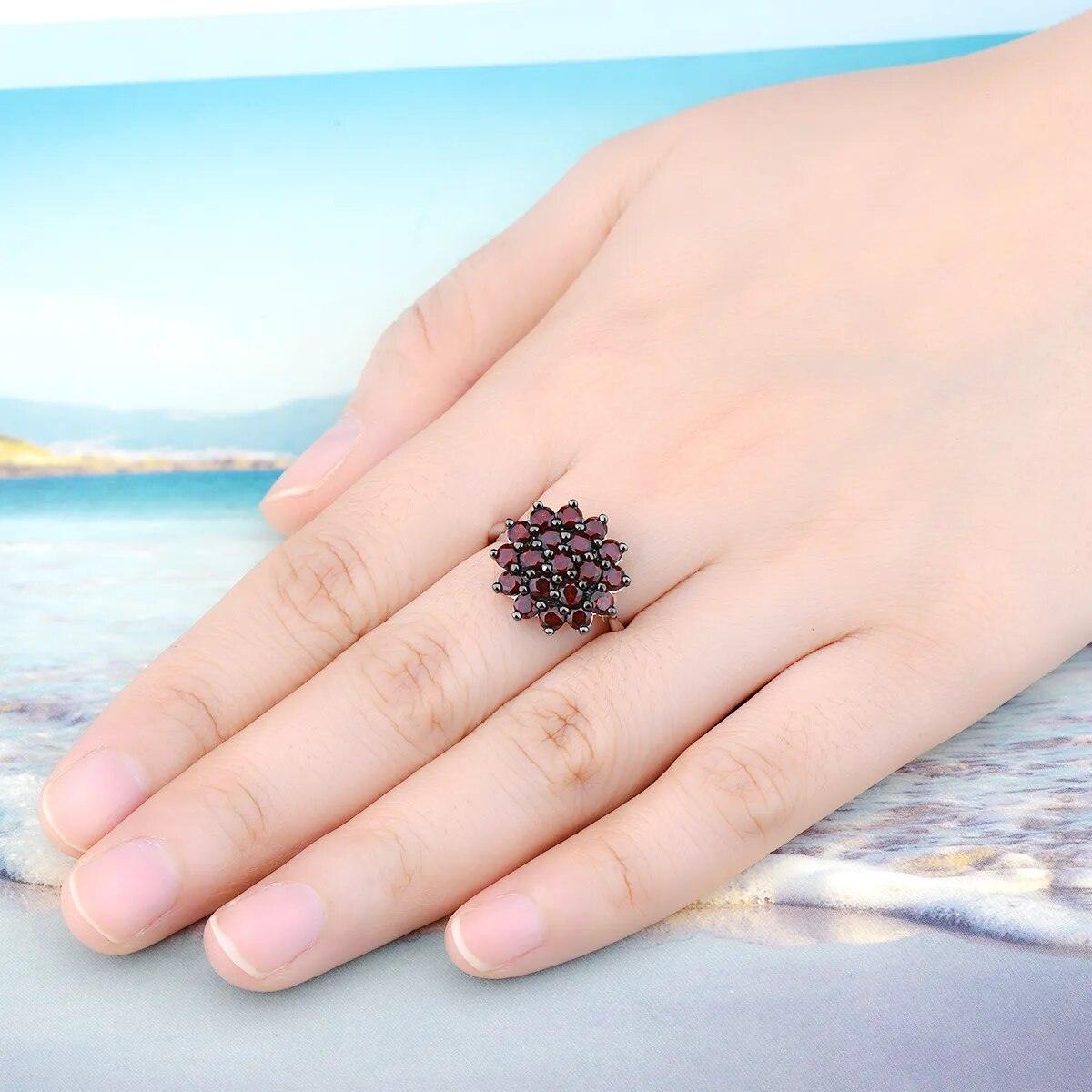 Vintage-Inspired 2.9 Carat Natural Red Garnet Sterling Silver Ring - Lucid Fantasy 