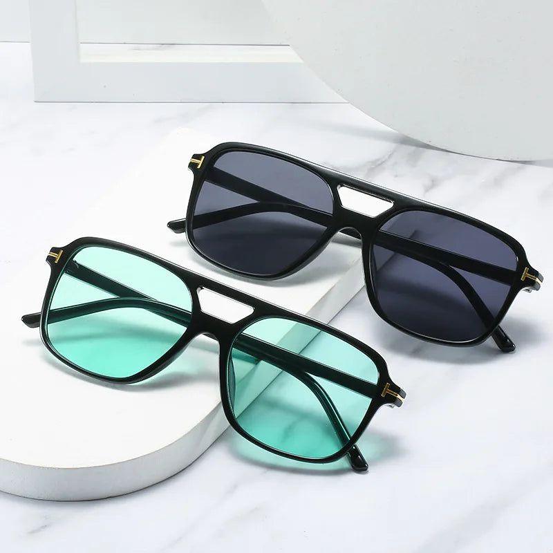 Vintage Inspired Double Bridge Square Shades with UV400 Eye Protection – Trendy Fashion Sunglasses - Lucid Fantasy 