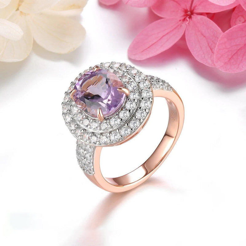 Vintage-Inspired Rose Gold Plated Natural Pink Amethyst Sterling Silver Ring - 2.6 Carats of Elegance - Lucid Fantasy 