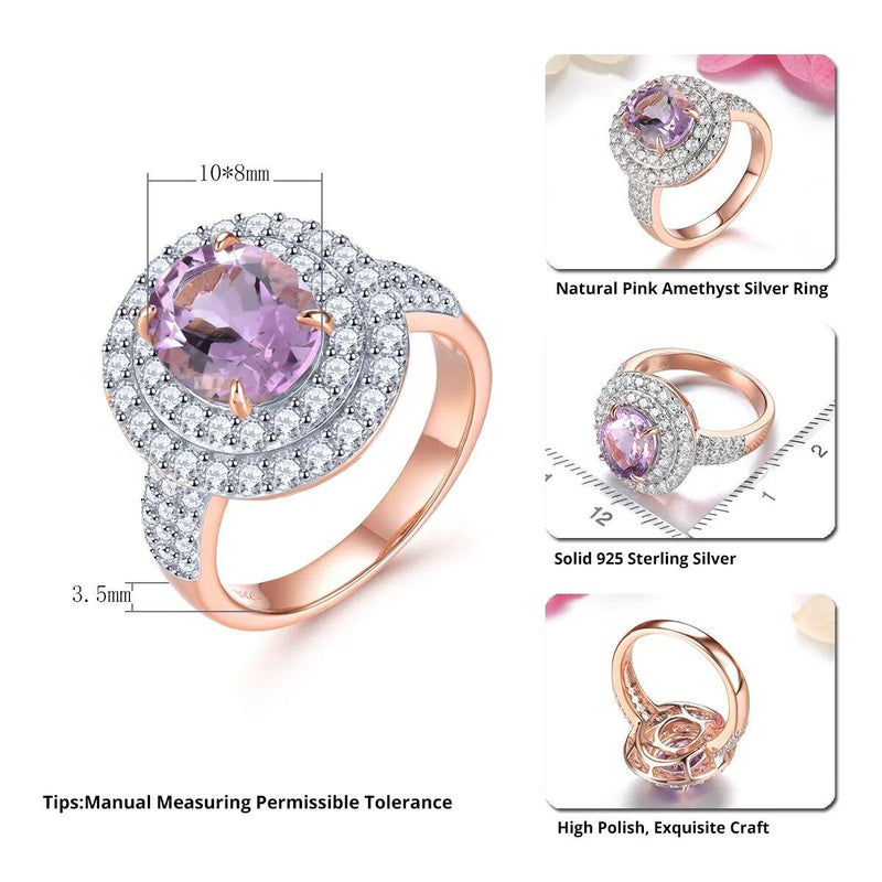 Vintage-Inspired Rose Gold Plated Natural Pink Amethyst Sterling Silver Ring - 2.6 Carats of Elegance - Lucid Fantasy 