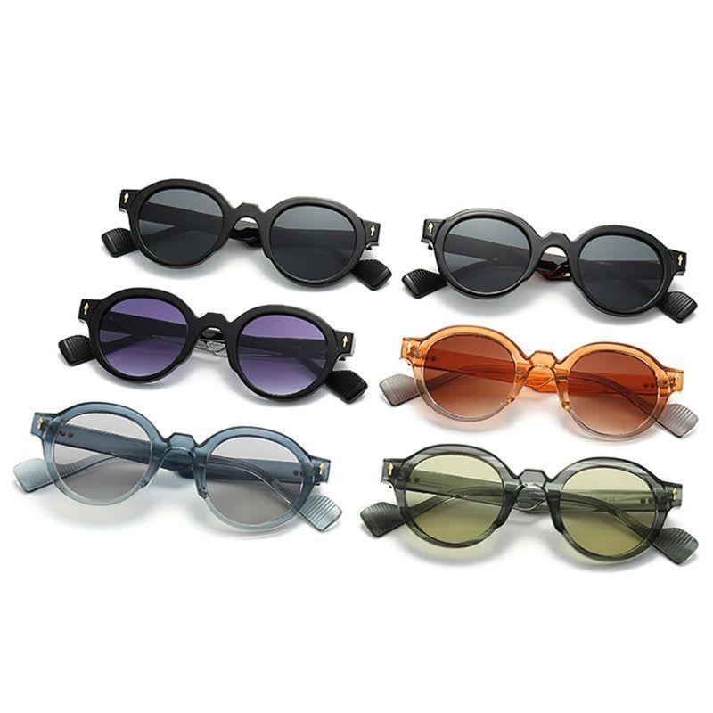 Vintage-Inspired Round UV400 Sunglasses with Gradient Lenses and Punk Rivet Accents - Lucid Fantasy 