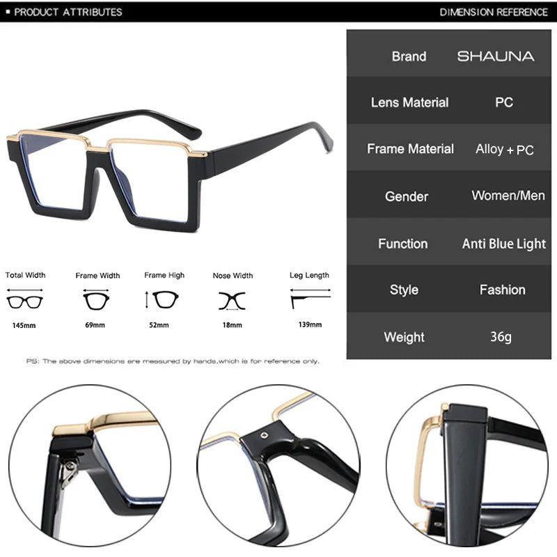 Vintage-Inspired Semi-Metal Square Anti-Blue Light Glasses with Clear Lenses - Lucid Fantasy 