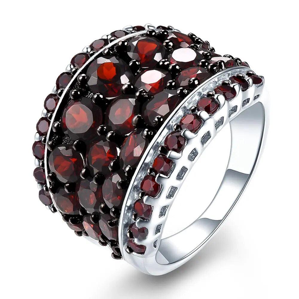 Vintage-Inspired Sterling Silver Garnet Ring with 5.5ct Gemstone Elegance - Lucid Fantasy 