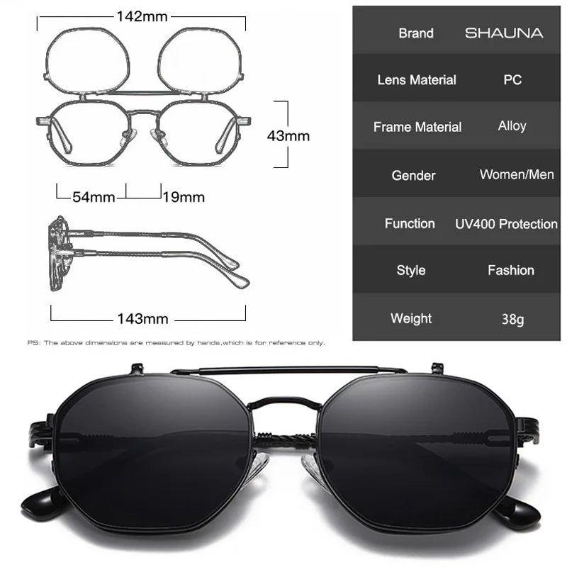 Vintage Metal Punk Polygon Square Polarized UV400 Sunglasses with Flip Design - Lucid Fantasy 