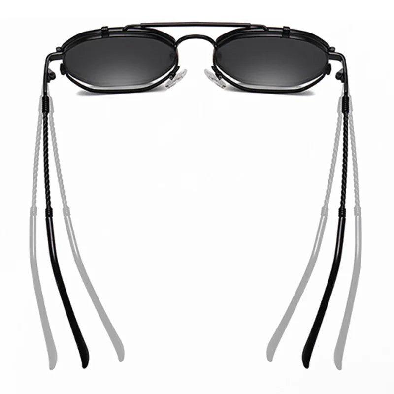 Vintage Metal Punk Polygon Square Polarized UV400 Sunglasses with Flip Design - Lucid Fantasy 