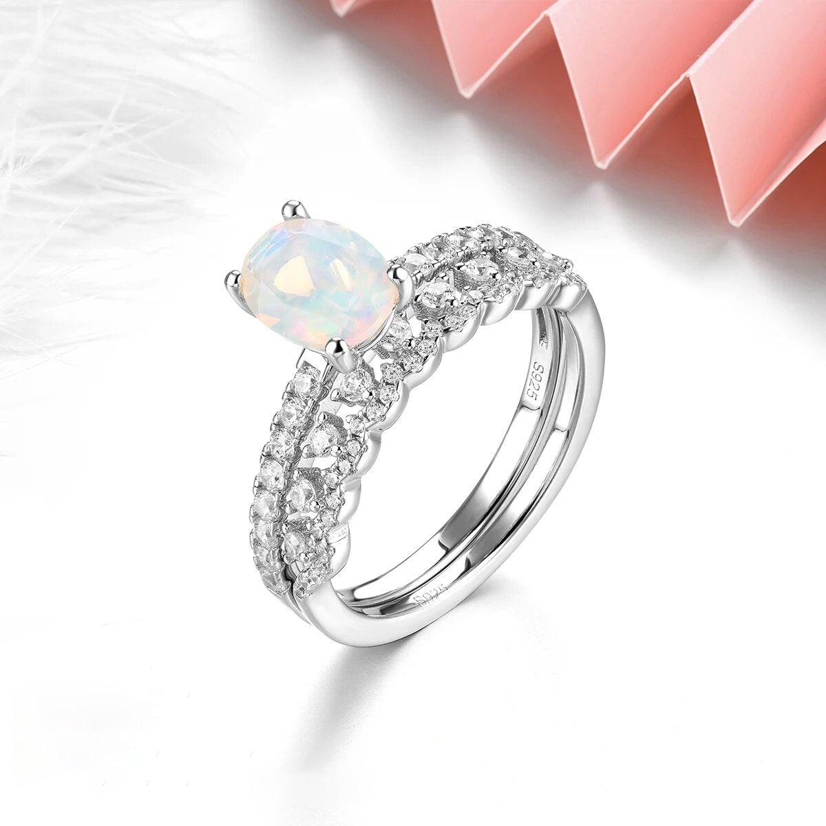 Vintage Oval Cut Natural Opal and Sterling Silver Ring - Elegant Fine Jewelry - Lucid Fantasy 