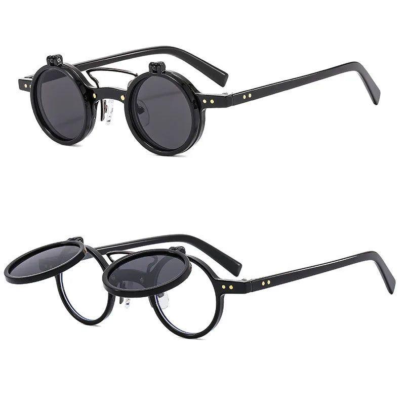 Vintage Punk Double-layer Round Clamshell Sunglasses with UV400 Protection - Lucid Fantasy 