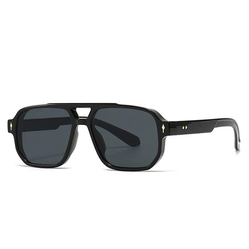 Vintage Rivet-Detail Square Sunglasses with UV400 Protection - Lucid Fantasy 