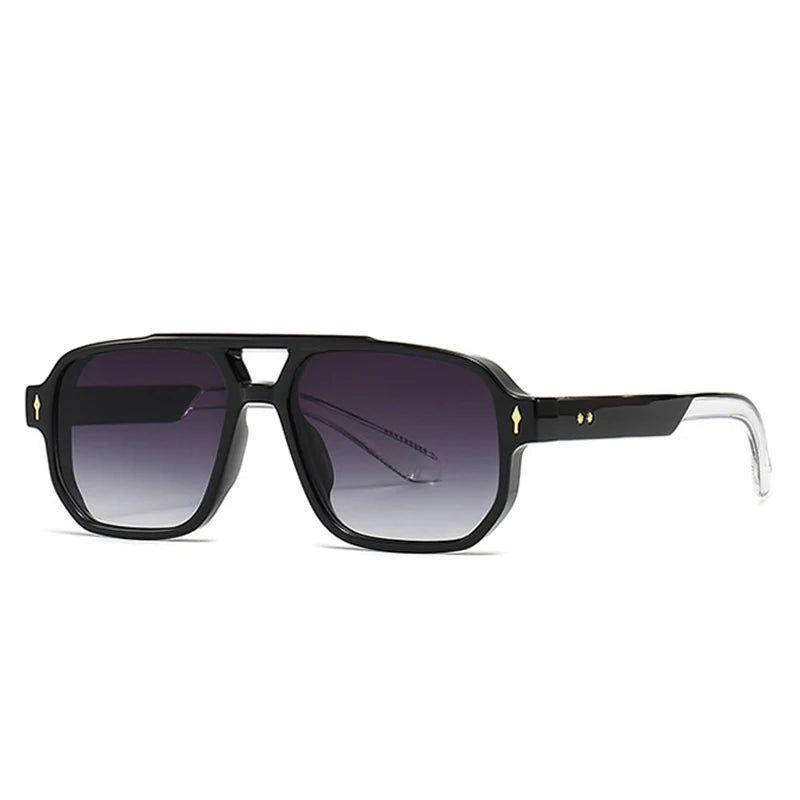 Vintage Rivet-Detail Square Sunglasses with UV400 Protection - Lucid Fantasy 